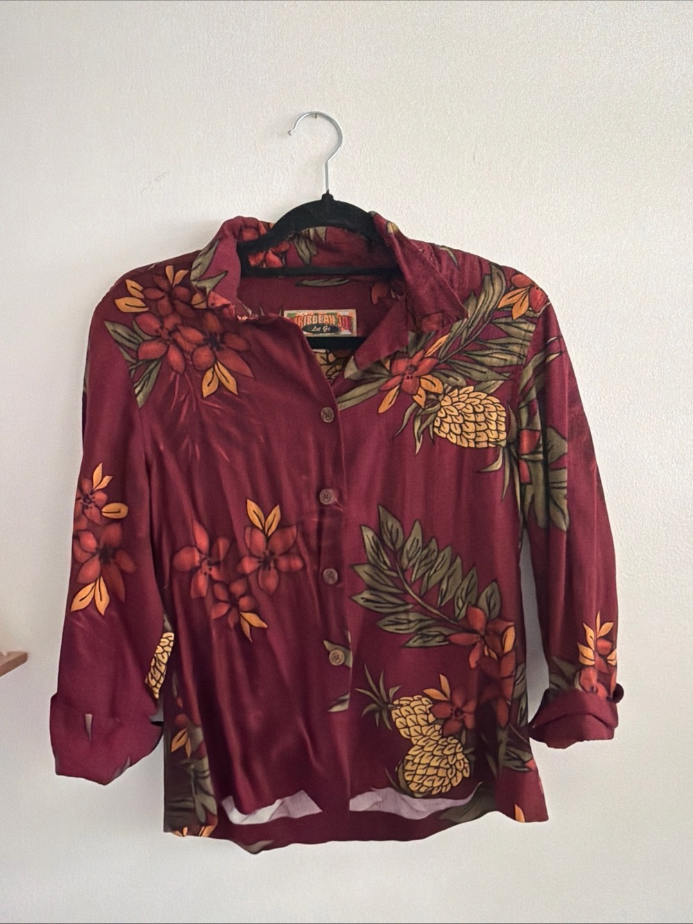 Vintage Caribbean Joe Hawaaian Three Quarter Sleeve Button Up Size M
